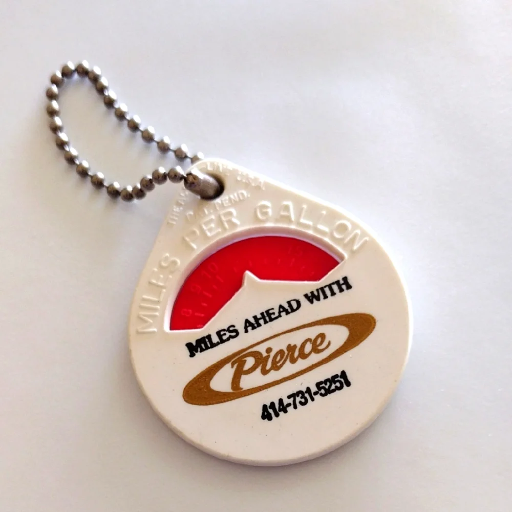 Pierce Miles Per Gallon Mileage Calculator Keychain Promotional Advertising Item